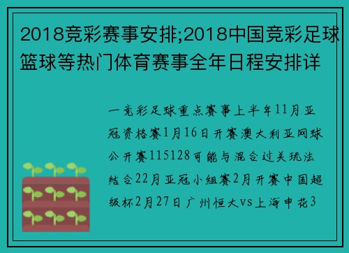 2018竞彩赛事安排;2018中国竞彩足球篮球等热门体育赛事全年日程安排详细计划前瞻